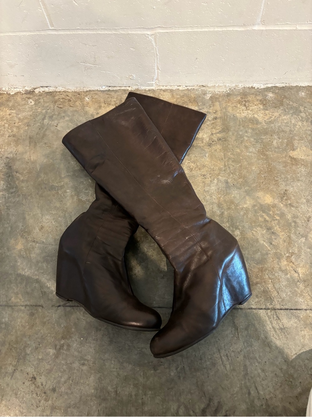 Rick Owens Style Brown Leather Tall Heeled Boots